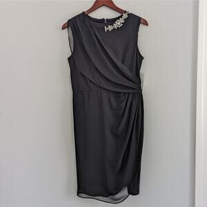 NEW Prelude Black Rhinestone Collar Draped Black Dress Size 6 Formal